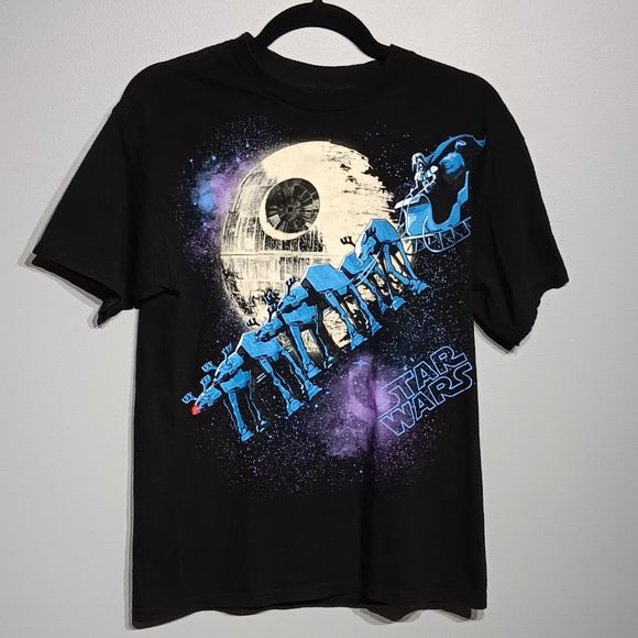 Vintage 90s Black Star Wars Christmas Darth Vader T Shirt (Men's Size Medium) - Picture 1 of 4